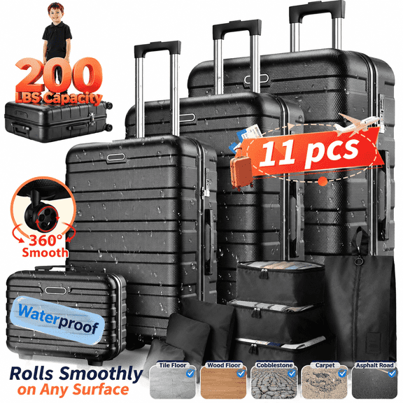 11-Piece Hardside Travel Luggage Set with Carry On, Hard Shell Suitcase Set with Spinner Wheels and Duffle Bag for Easy Maneuvering, Secure Locks, Multiple Sizes, Lightweight