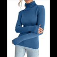 thumbnail image 3 of Suéteres Acanalados para Mujer, Lindos Suéteres de Punto de Cuello Alto, Ajustados y Cálidos Azul Vaquero un Tamaño, 3 of 8