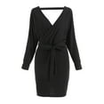 thumbnail image 2 of Mini vestido de punto de murciélago, Mini vestido de punto Mini vestido de punto sin espalda para mujer Mini vestido cruzado simulado Rendimiento sólido, 2 of 8