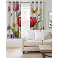 thumbnail image 2 of Tulips Light Beige Blackout Curtains 39 Inches Long, Spring Farmhouse Red Purple Floral Butterfly 2 Panels, Thermal Insulated Room Darkening Drapes with Grommets, 27.5W x 39L Each Panel, 2 of 8