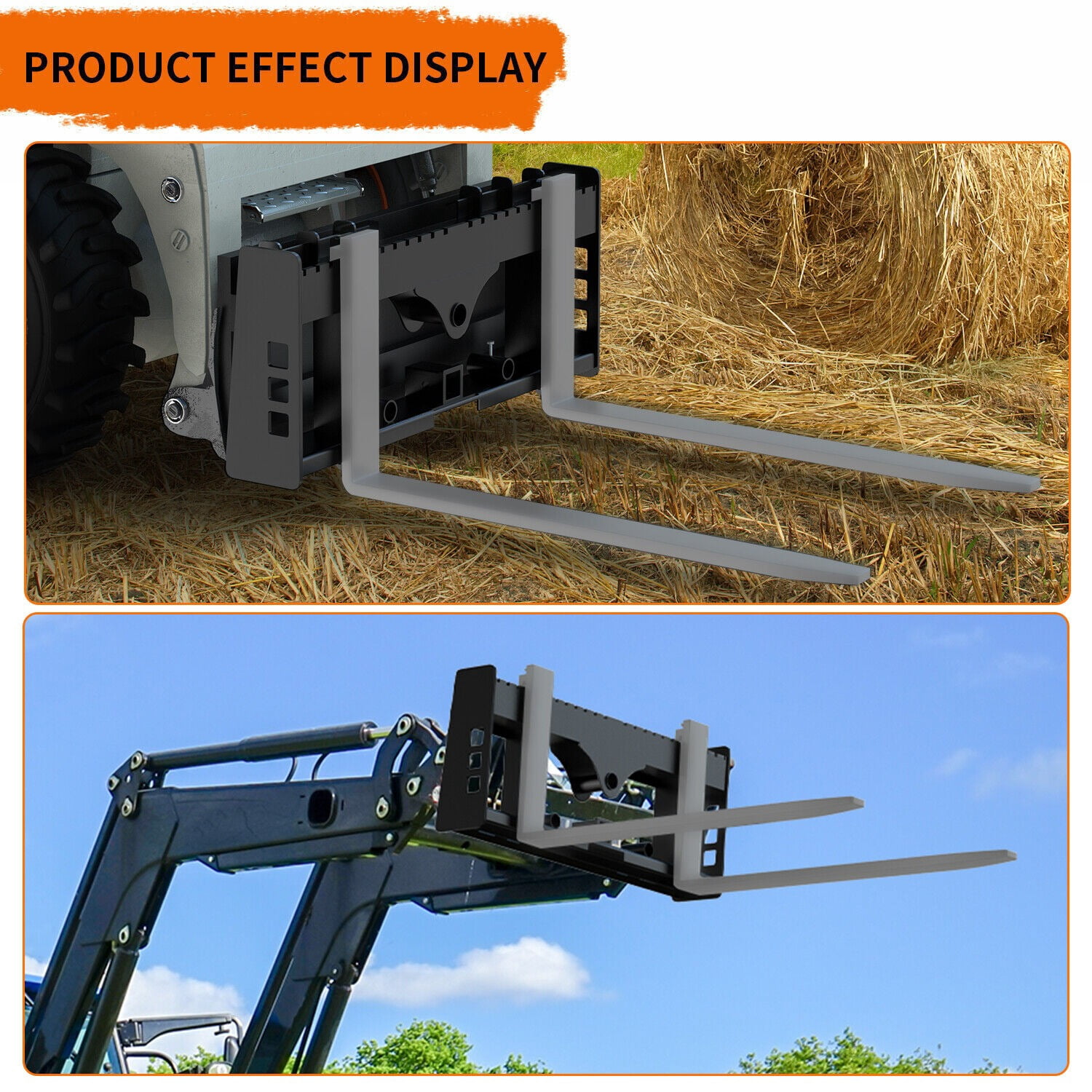 RVNI Skid Steer Pallet Fork Frame With Receiver Hitch & Spear Sleeves for Bobcat 3000lb