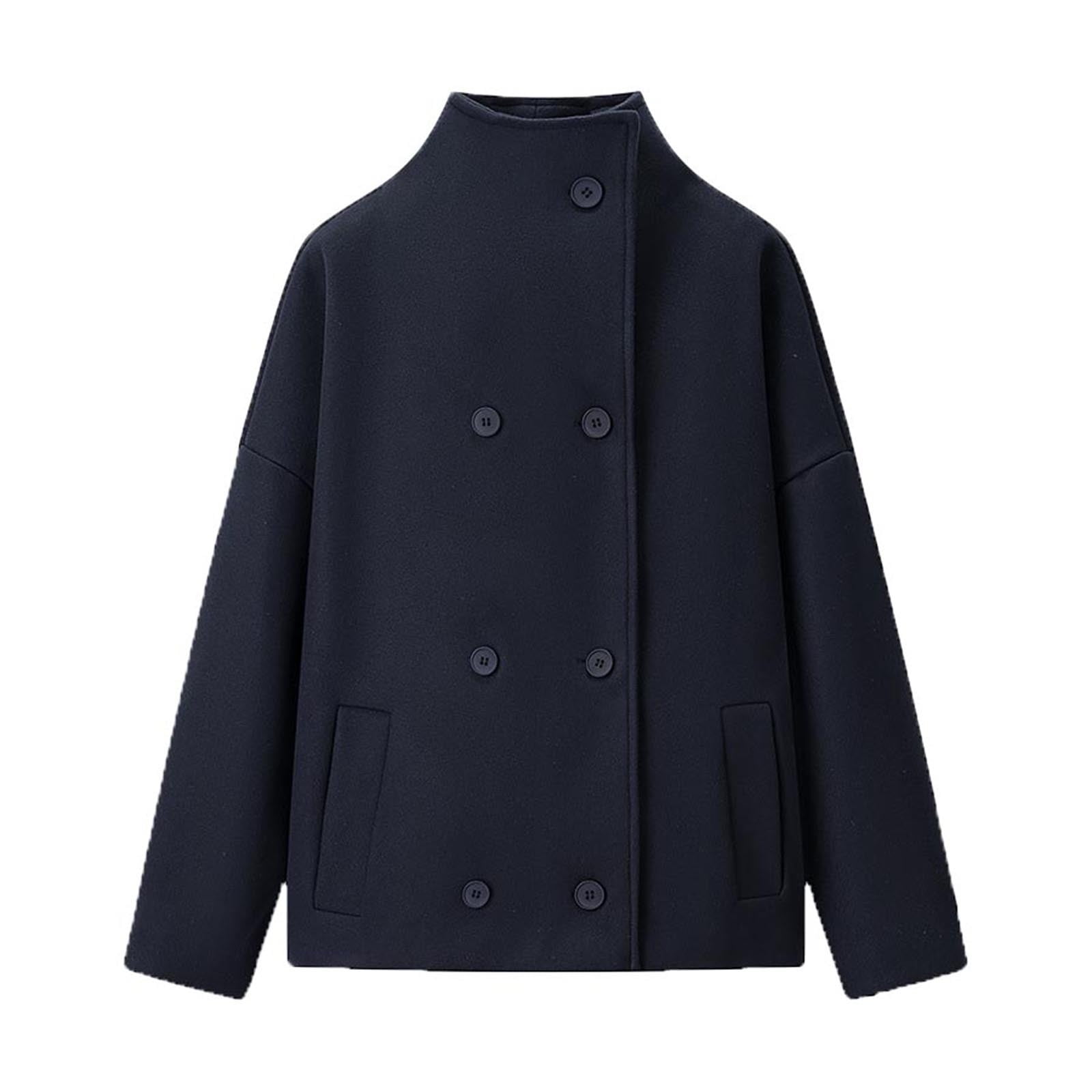 ジャケット・アウター DOUBLE-BREASTED STAND COLLAR COAT Women's Stand Collar Double Breasted Wool Coat - Short Length with