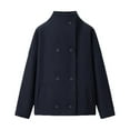 thumbnail image 2 of YueHuiYing Women's Fashion Stand Collar Double Breasted Short Button Trendy Outwear Winter Coat, 2 of 9
