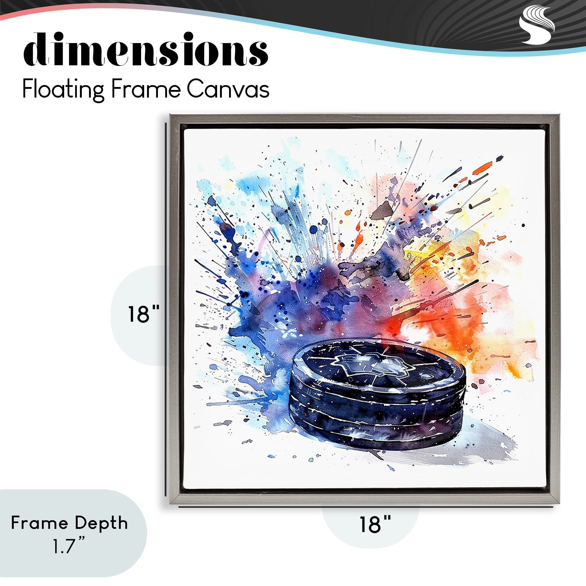 Stupell Industries Hockey Splash Watercolor Burst Gray Framed Floater Canvas Wall Art, design by LSR Design Studio