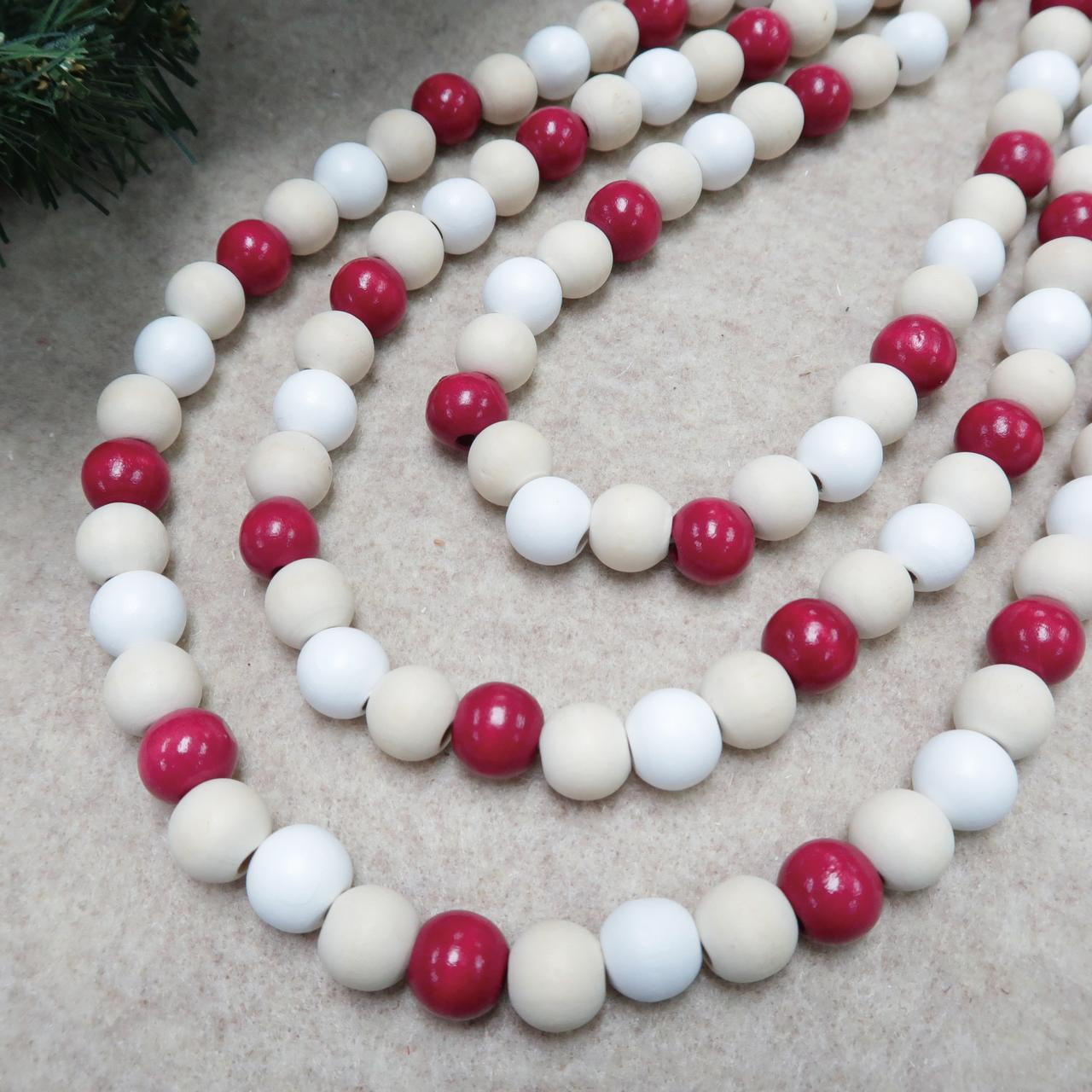 Holiday Time Red, White, and Natural Wood Bead Garland, 12'