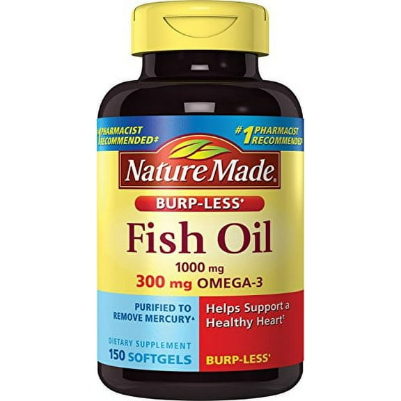 Nature Made Burpless Fish Oil 1000 mg w. Omega-3 300 mg Softgels 150 Ct