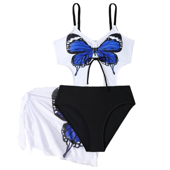 shqvo Girl's Cut Out Bathing Suit with Sarong Sleeveless Strap Swimsuit Summer Trendy Beachwear 2 Piece Girls Swimsuits Size 10-12