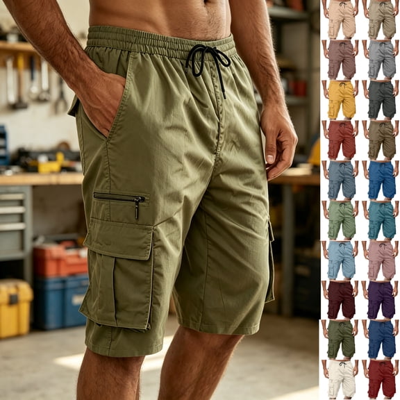 Zenithor Men's Cargo Shorts Elastic Waist Drawstring Knee Length Outdoor Hiking Work Shorts Summer Lightweight Casual Knee-Length Pants Army Green(M-3XL)