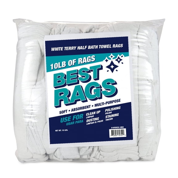 Arkwright White Terry Cloth Rags (10lb Bag), Large Size - 20x20 to 24x24, Bulk Rags for Multipurpose Cleaning