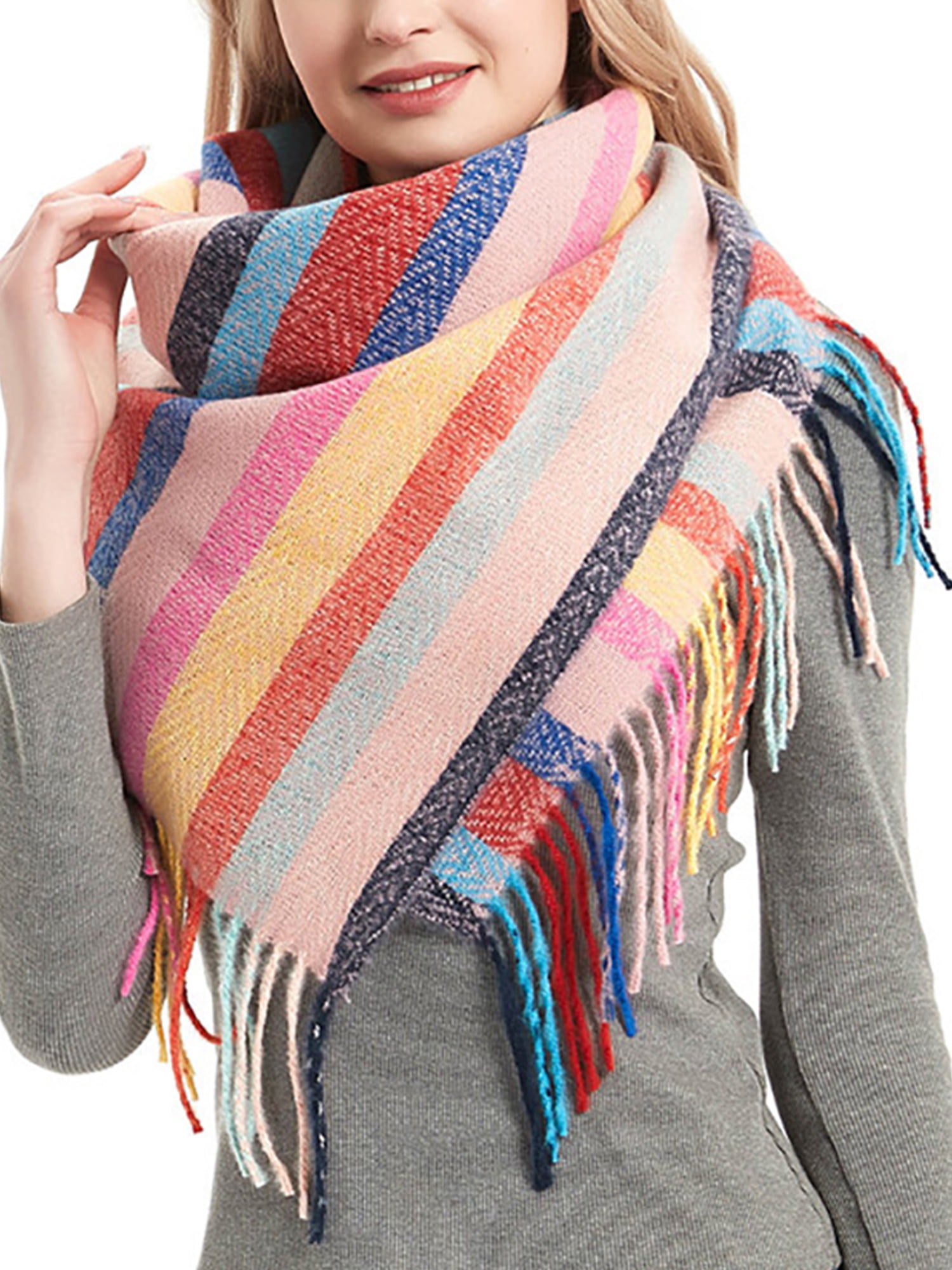 scarfs for women shawl Wraps Cotton Fashion winter fringed striped soft long scarf 