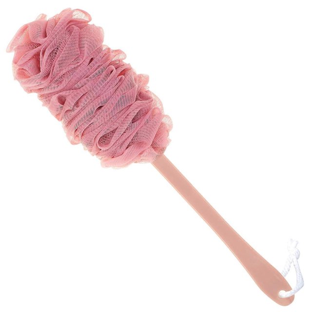 Cepillo de baño de lufa con mango largo, esponja de malla de nailon suave en un palo para ducha, exfoliante para hombres, mujeres, niños y ancianos.