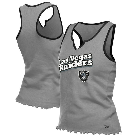 Women's-New Era  Silver Las Vegas Raiders Lettuce Hem Notch Neck Tri-Blend Tank Top