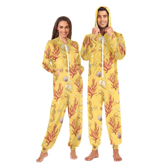 joogoo Seahorse Coral Summer Unisex Adults Onesies Pajamas Jumpsuits L