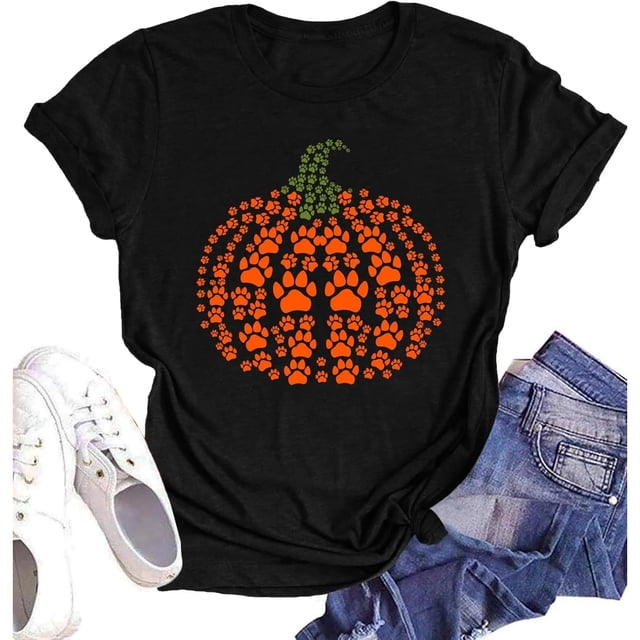 Playera de Halloween para Mujer: Tops de Otoño con Estampado de Leopardo, Regalo Ideal para Thanksgiving