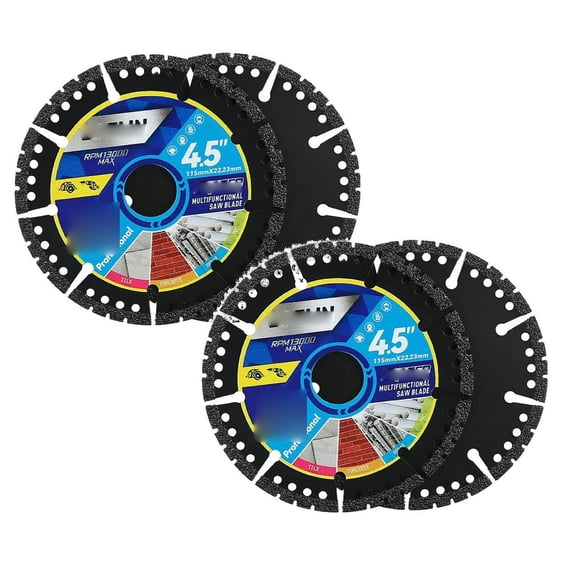 2 Pcs 4.5" Diamond Multi-Purpose Saw Blades, 2PCS Heavy Duty Angle Grinder Discs, Durable Compound Saw Blades for Cutting Marble, Quartz, Stone, Tile, Metal,