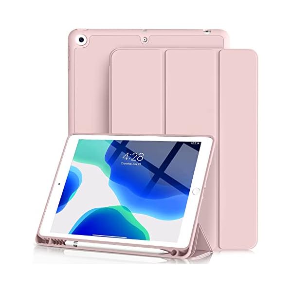 wonim11 Aoub for iPad 9th Generation 2021/iPad 8th Generation 2020/iPad 7th Generation 2019 Case with Pencil Holder, iPad 10.2 inch Smart Stand Case with Soft TPU Back Cover, Auto Sleep/Wake, Pink