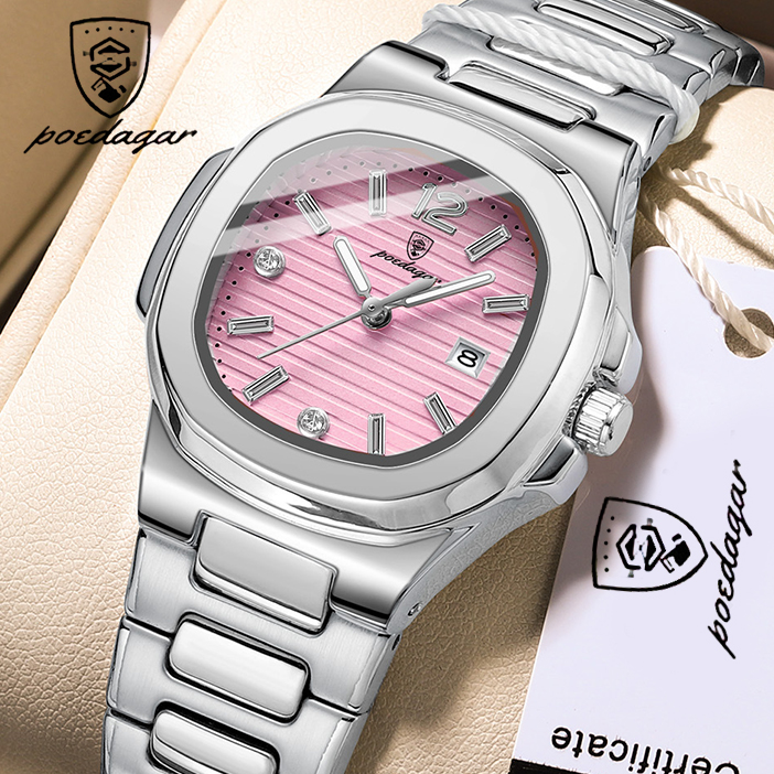 POEDAGAR Mint Blue Square Ladies Quartz Watch Luminous  display picture 3
