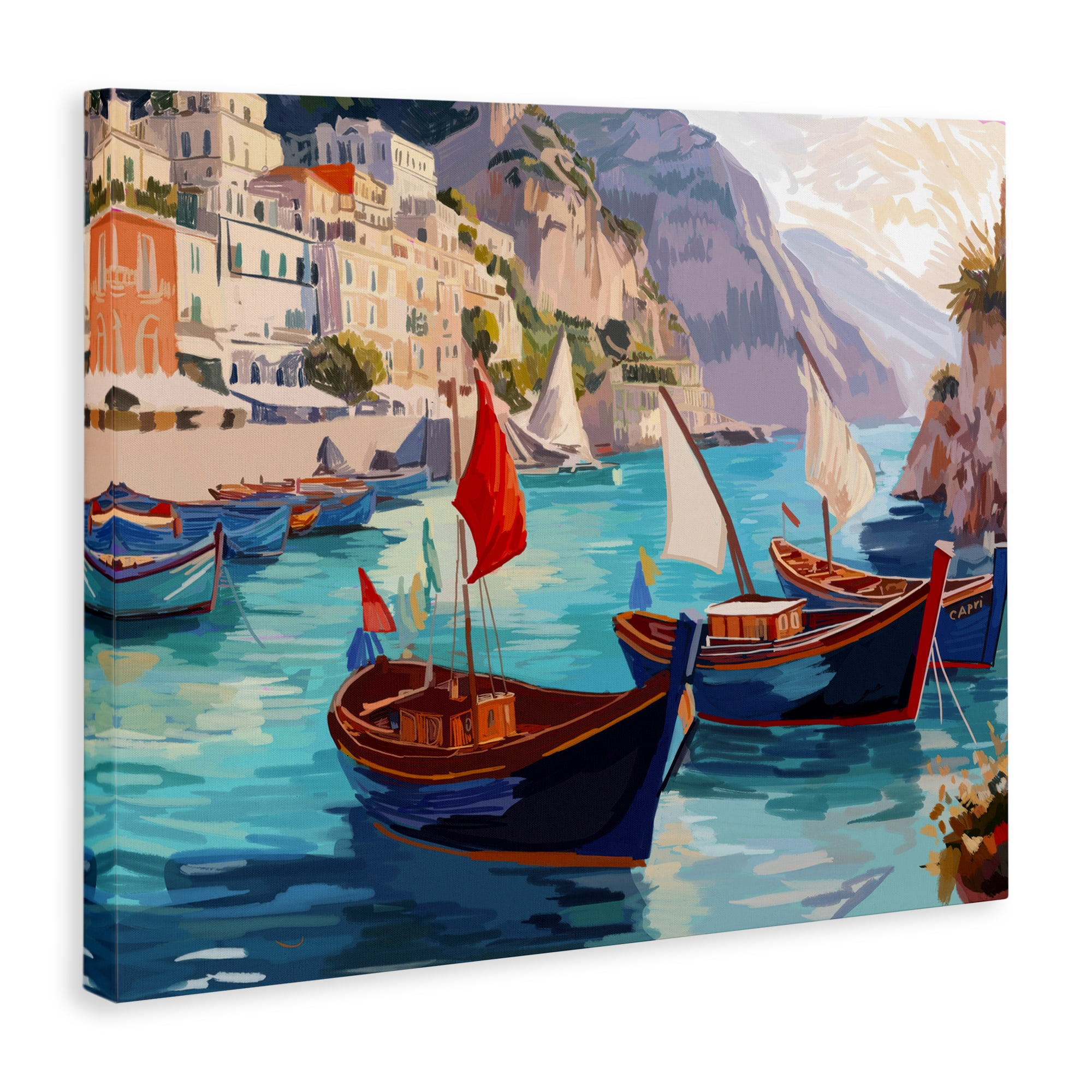 Stupell Industries Capri Boat Marina View Nautical & Beach Painting Wrapped Canvas Art Print Wall Art, 20 x 16