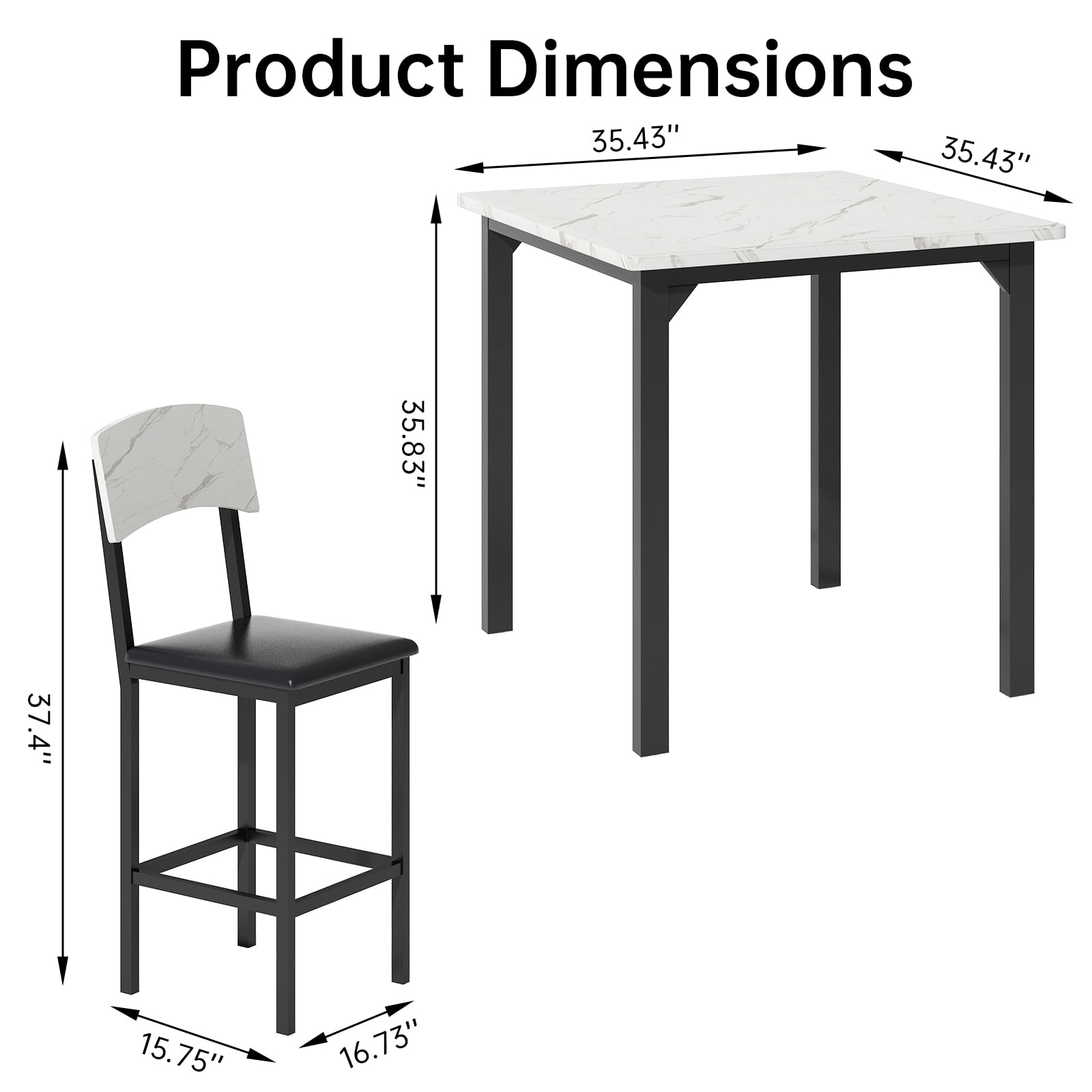 Baxluxe Dining Table Set for 4, Faux Marble Desktop Kitchen Table with 4 Upholstered Dining Chairs, Modern Dining Room Table Sets for Small Space, Apartment, White
