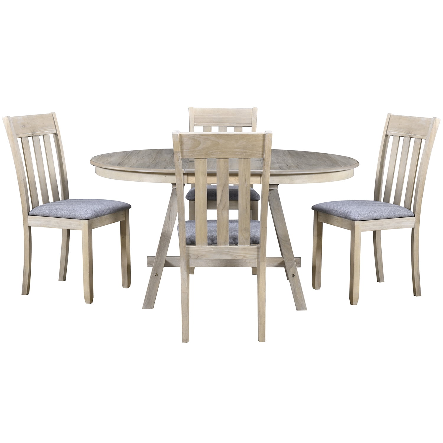 Kadyn 5-Piece Wood Dining Table Set, Round Extendable Dining Table with 4 Dining Chairs, Solid Wood Dining Room Table Set for Dining Room, Natural Wood Wash Kadyn 5-Piece Wood Dining Table Set, Round Extendable Dining Table with 4 Dining Chairs, Solid Wood Dining Room Table Set for Dining Room, Natural Wood Wash