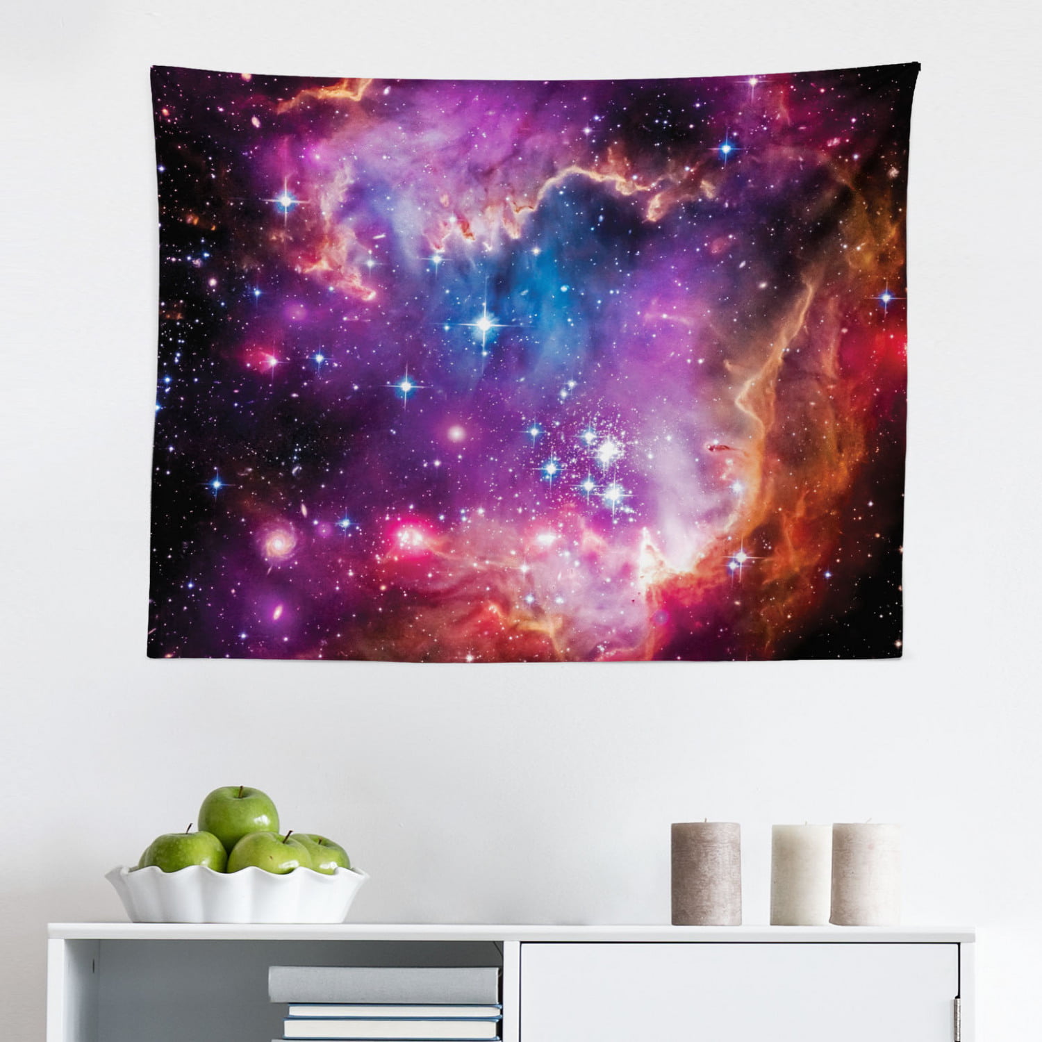 ABAKUHAUS Galaxy Tapestry Magellanic Cloud Stars And Colorful Fantastic Cosmic Universe View Pattern 58 W X 43 L Purple Blue Orange Fabric Wall Hanging Decor for Bedroom Living Room Dorm