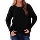 thumbnail image 3 of Suéter de Otoño 2025 para Mujer, Jersey de Punto Acanalado de Larga, Holgado, Cuello Redondo, Murciélago, Suéter Dividido. Negro M, 3 of 9