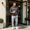 thumbnail image 6 of Zimjoy Hoodie Sweatpants Set Men, 1/4 Zip Hooded Sweatshirt with Arm Zipper Pocket & Black Drawstring Tapered Pants, Casual Tactical Athletic Sweatsuit for Outdoor Gym Daily Wear Dark Gray M, 6 of 6