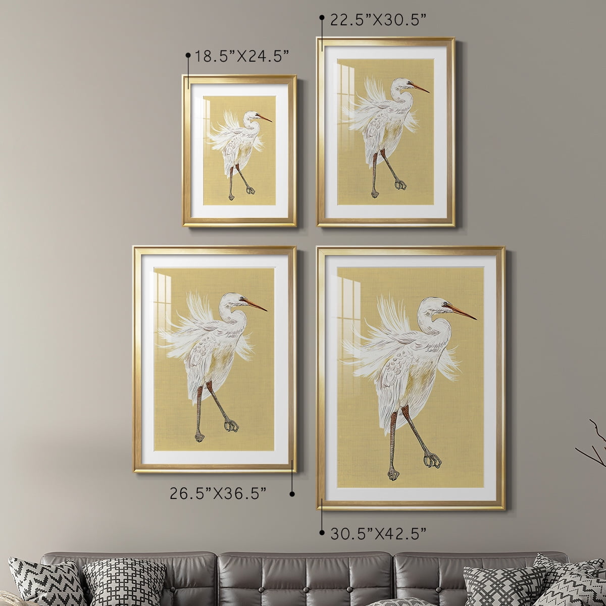 Wexford Home Heron Plumage V Premium Framed Print, 30.5" x 42.5" - Ready to Hang, Gold (Set of 2)