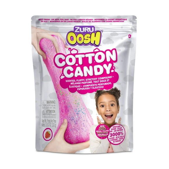 Oosh Barbe à Papa Grand Sac en Aluminium 100G (Fraise) par Zuru Slime Moelleux Extensible 3000 % Taille Slime pour Filles et Enfants (Rose)