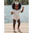 thumbnail image 6 of BemeyourBBs Newborn Baby Girl Summer Clothes Smocked Bubble Romper Cotton Linen Outfits Cherry Floral Print Crew Neck Flying Sleeve Bodysuit and Bow Headband 2 Pcs Set, 6 of 9