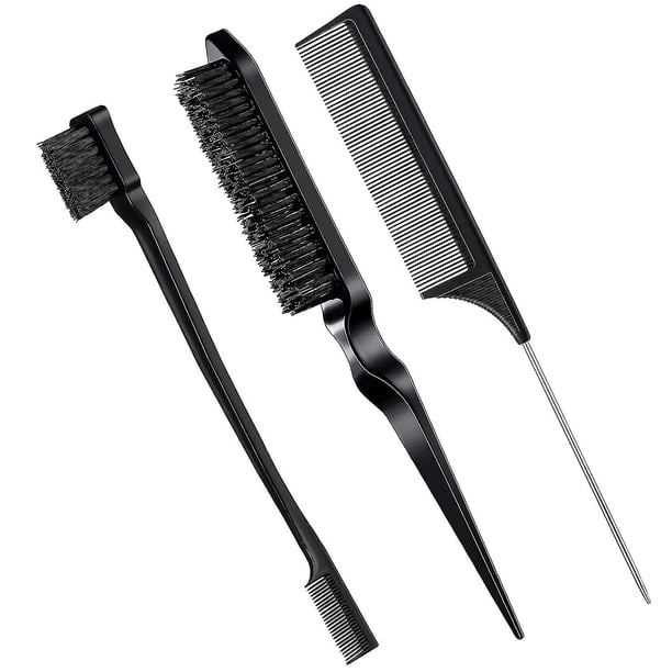3 Pieces Teasing Brush Set Edge Brush And Comb Bristle Hair Brush Teasing Comb Grooming Combs Sturdy Rat Tail Comb For Travel Hair Stylist Women Baby