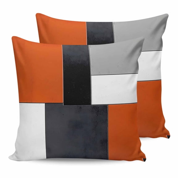 20x20 Pillow Covers Set of 2, Burnt Orange Black Grey Throw Pillow Covers Decorative Couch Cushion Case, Geometric Modernism Color Block Microfiber Square Pillowcases for Bedroom Car Living Room