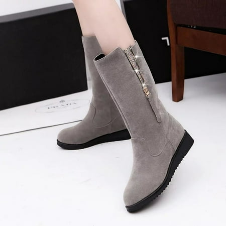 

Tejiojio Clearance Women s Shoes Flat Bottom Mid Boots Side Zipper Round Toe Rhinestone Decoration Boots