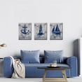 thumbnail image 3 of Nautical Wall Art Navy Blue Ocean Theme Canvas Picture Lighthouse Anchor Sailingboat Artwork Inspirational Quotes Coastal Wall Pictures for Home Office Travel Agency Decor 12"x16"x3 Pieces, 3 of 6