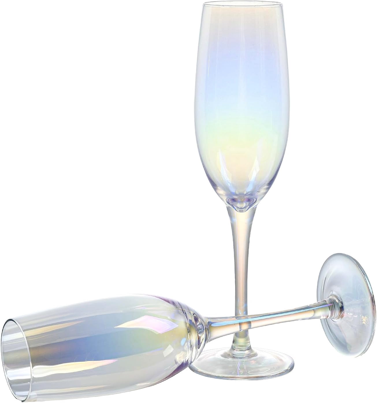 MyGift Set of 4 Iridescent Champagne Flute Glasses 7 oz Stemmed Rainbow Tone Toasting Glasses with Angled Rim Elegant Drinkware for Weddings Parties Celebrations Home Bar