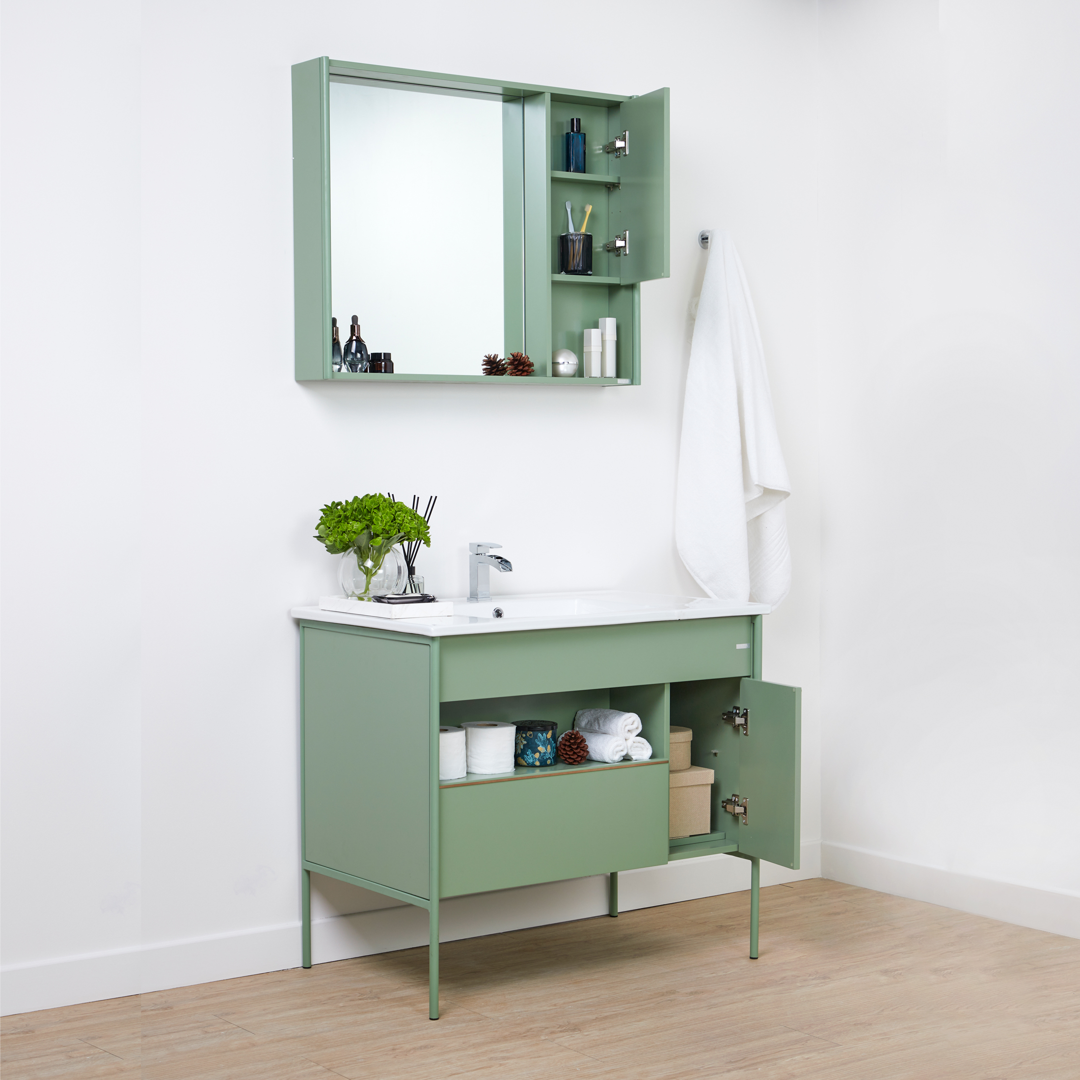 LUXE Bidet Callista Bathroom Vanity, Medicine Cabinet and Sink, Green