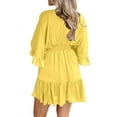 thumbnail image 3 of Half Sleeve Deep V-Neck Women Elastic Waist Dress Flared High Waist Mini Dress, 3 of 4