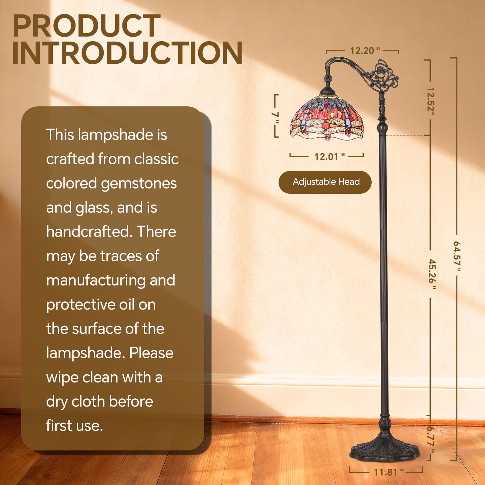 SUNMORY 64.5'' Stained Glass Floor Lamps, Lamps for Bedroom, Standing Floor Lamps for Living Room, Office Dormitory Bar Retro Unique Accent Decor Cottage Village Gift