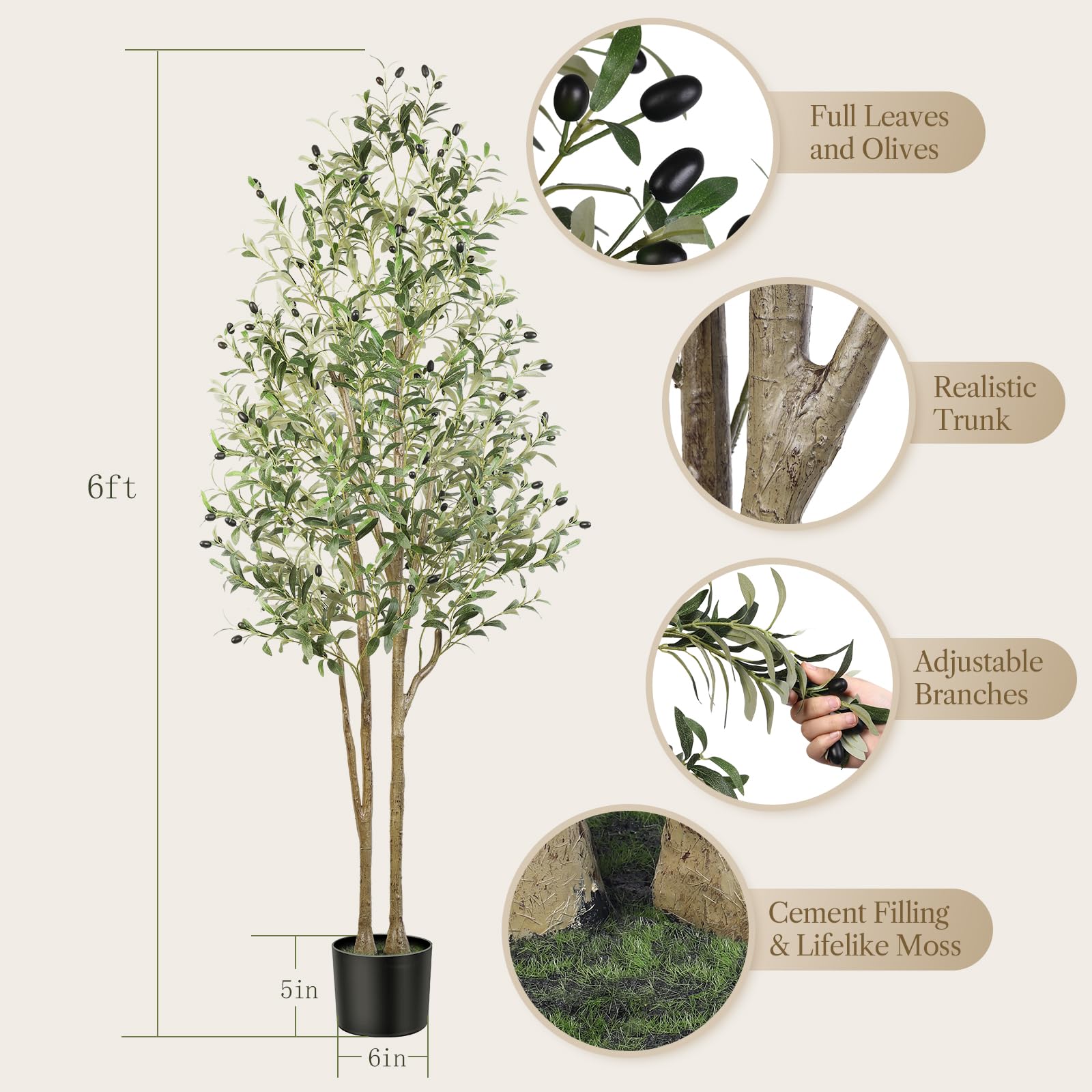 Lolsea 6-Foot Artificial Olive Tree with Natural Wood Trunk photo 4
