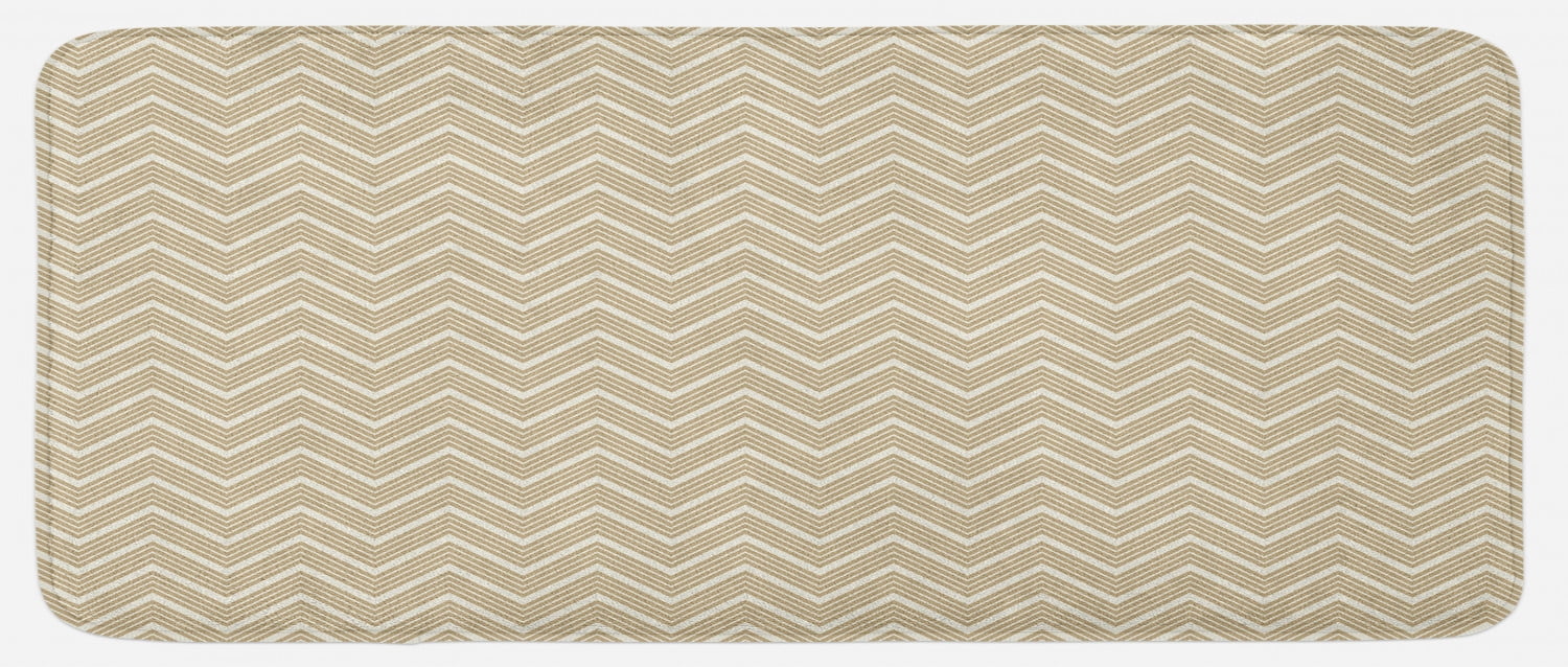 Beige Kitchen Mat, 3 Dimensional Arrangement with Chevron Lines Retro