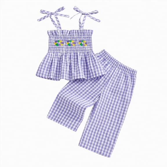 TOWED22 Baby Girl Clothes Toddler Girl Summer Outfits Cami Ruffle Halter Tops Wide Leg Pants Kids Floral Clothing Set(Purple,2-3 Y)