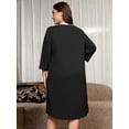 thumbnail image 7 of SHOWMALL Women's Plus Size Nightgowns 3/4 Sleeve Sleepwear Button Down Sleep Dress with Pockets XL-5XL, 7 of 7