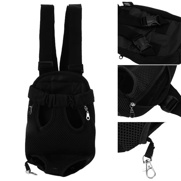 Pet Front Carrier Backpack, Adjustable Breathable Breathable Pet Chest Backpack for Motorcycle for Hiking for Bike for Travel Black S