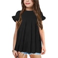 thumbnail image 2 of Aayomet Teen Girl Clothes Toddler Girls T Shirts Ruffle Short Sleeve Round Neck Loose Blouse Summer Solid Color Casual Girl Tee,Black 7-8 Years, 2 of 3