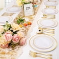 thumbnail image 2 of I00000 300 Pcs Gold Plastic Plates with Gold Silverware, White&Gold Plastic Dinnerware Set for Party Include: 60Dinner Plates 10.25", 60Dessert Plate 7.5", 60 Silverware Sets, 2 of 7