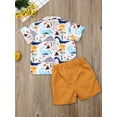 thumbnail image 3 of Loalirando Toddler Baby Boy Dinosaur Print Shirt Outfits Casual Button Down Top Solid Shorts Set Summer Clothes, 3 of 8