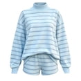 thumbnail image 4 of QTISFD Two Piece Sweat Set for Womens Mock Neck Long Sleeve Striped Oversized Sweatshirt Lightweight Loose Comfy Shorts Pants Sets, 4 of 5