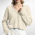 thumbnail image 4 of Ndbuld Womens Tops Long Sleeve Women Solid Color Long Sleeve V Neck Button Down Knit Cardigan Top,White,Free Size, 4 of 5