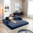 thumbnail image 2 of 2-in-1 Folding Convertible Sofa Bed, Modern Corduroy Sleeper Couch with 2*pillows, Futon Modular Upholstered Boneless Sofa with Pull-Out Bed,Folding Floor Modular Couch for Living Room Blue, 2 of 7