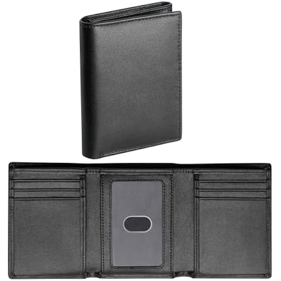 ZLCGenuine Leather Trifold Wallet for Men, Rfid Blocking Tri fold Mens Wallets with ID Window (Black)